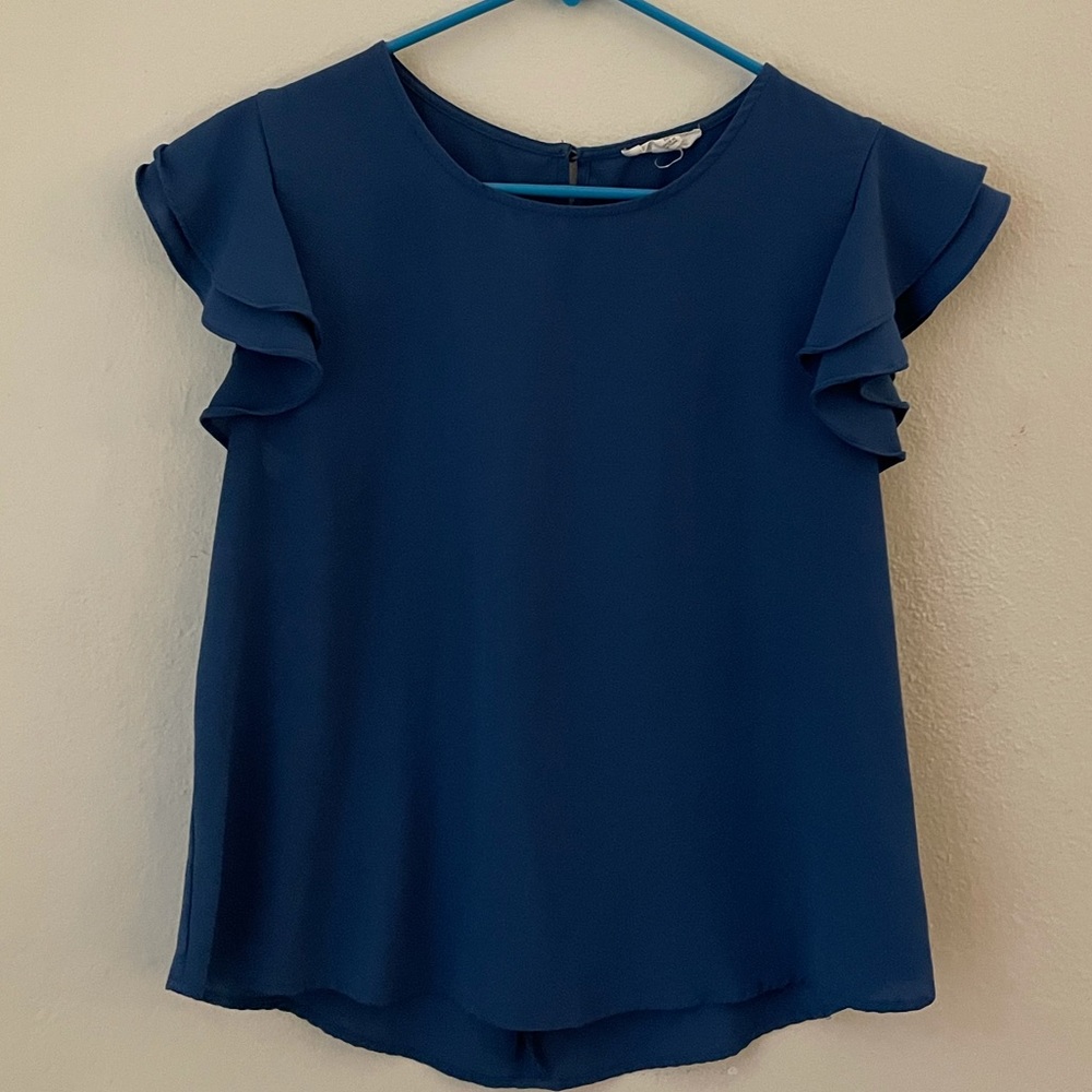 Blue capped sleeves blouse, business casual